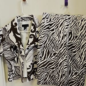 Attention Brown and White Patterned Skirt Set